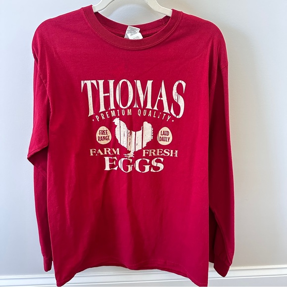Thomas farm eggs red long sleeve shirt - Picture 1 of 2